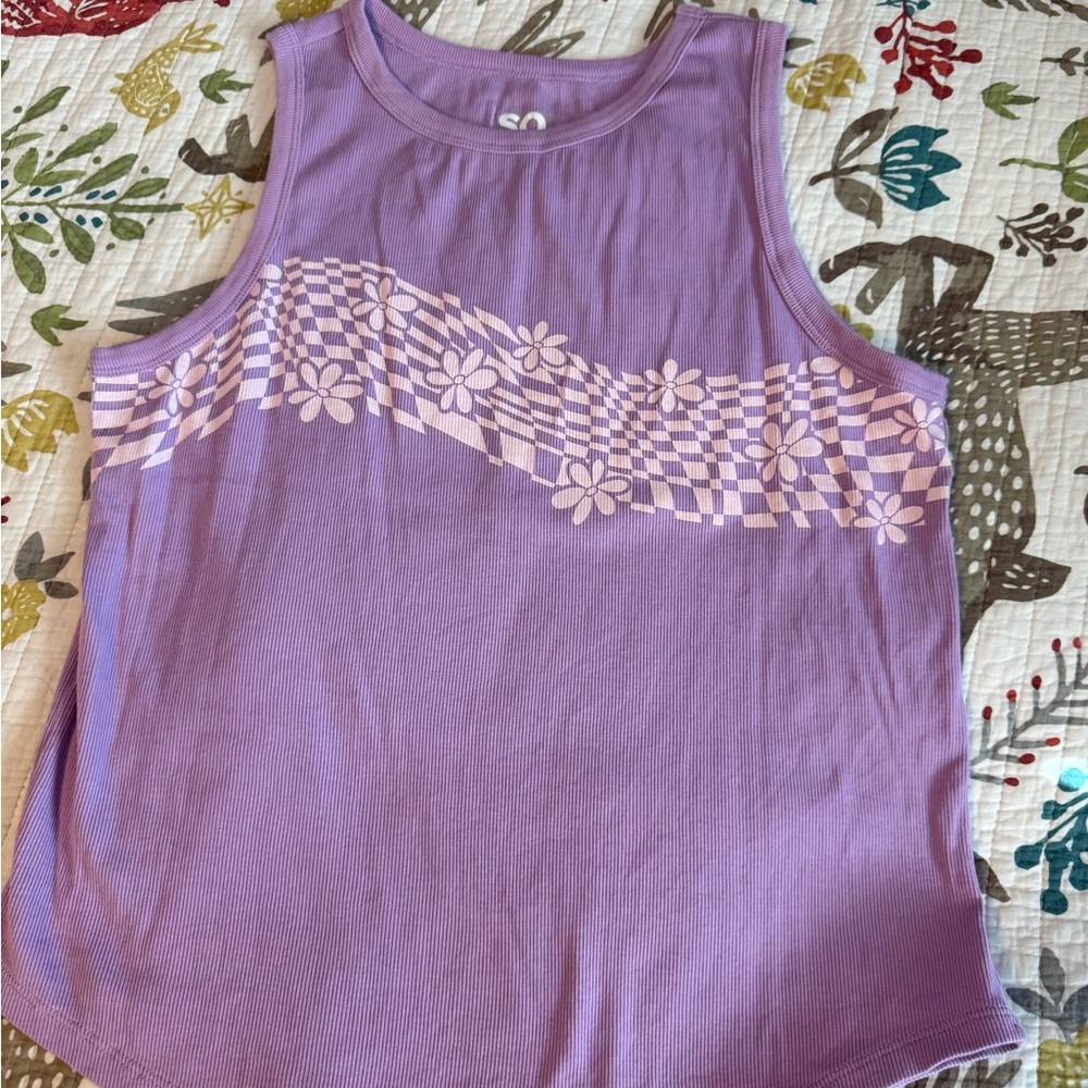 SO Like New Purple Floral Checkered Muscle Tee